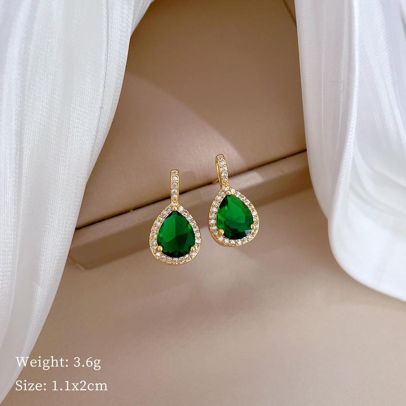 Stunning Green Gemstone Teardrop Pendant Set - 3 Pcs Gold Plated Elegance