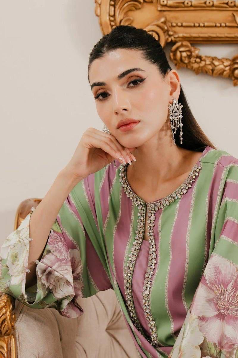 Stunning Light Green Embroidered Suit Set - 3 Pcs