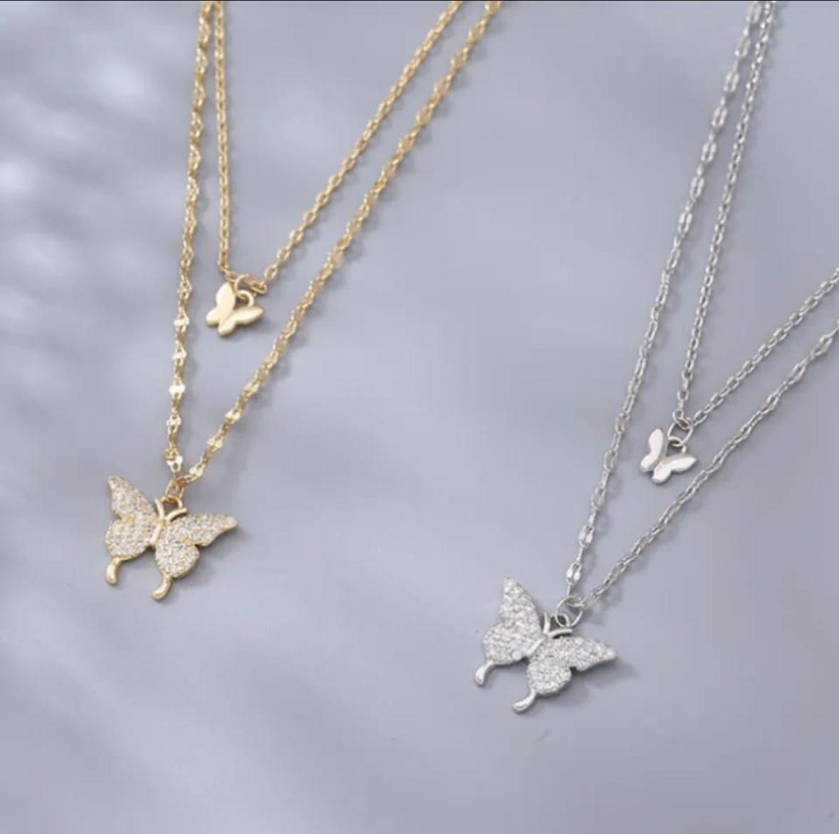 Delicate Double-Layer Butterfly Pendant Necklace