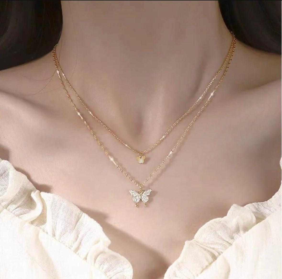 Delicate Double-Layer Butterfly Pendant Necklace